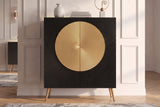 Highboard AURUM 120cm textured front gold circle accent mango wood black gold metal feet
