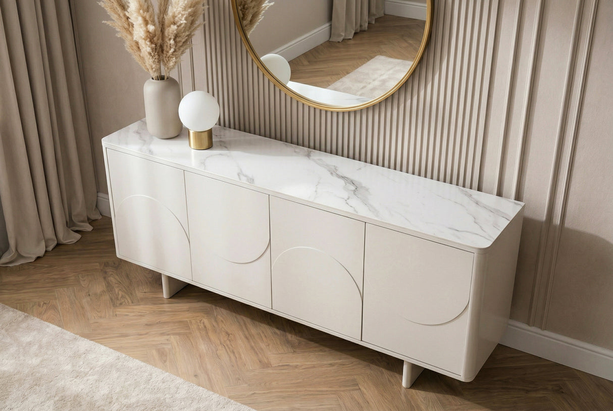 Sideboard SAVOY 180 cm 3D mit weißer Marmorkeramikplatte