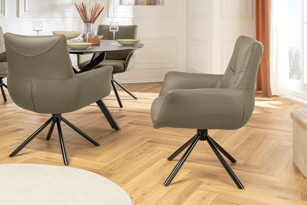 Swivel chair SIGNATURE 360° w/ armrests spring core leather taupe rotatable
