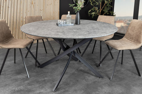Dining table HELIX 120cm round grey stone look w/ black metal frame