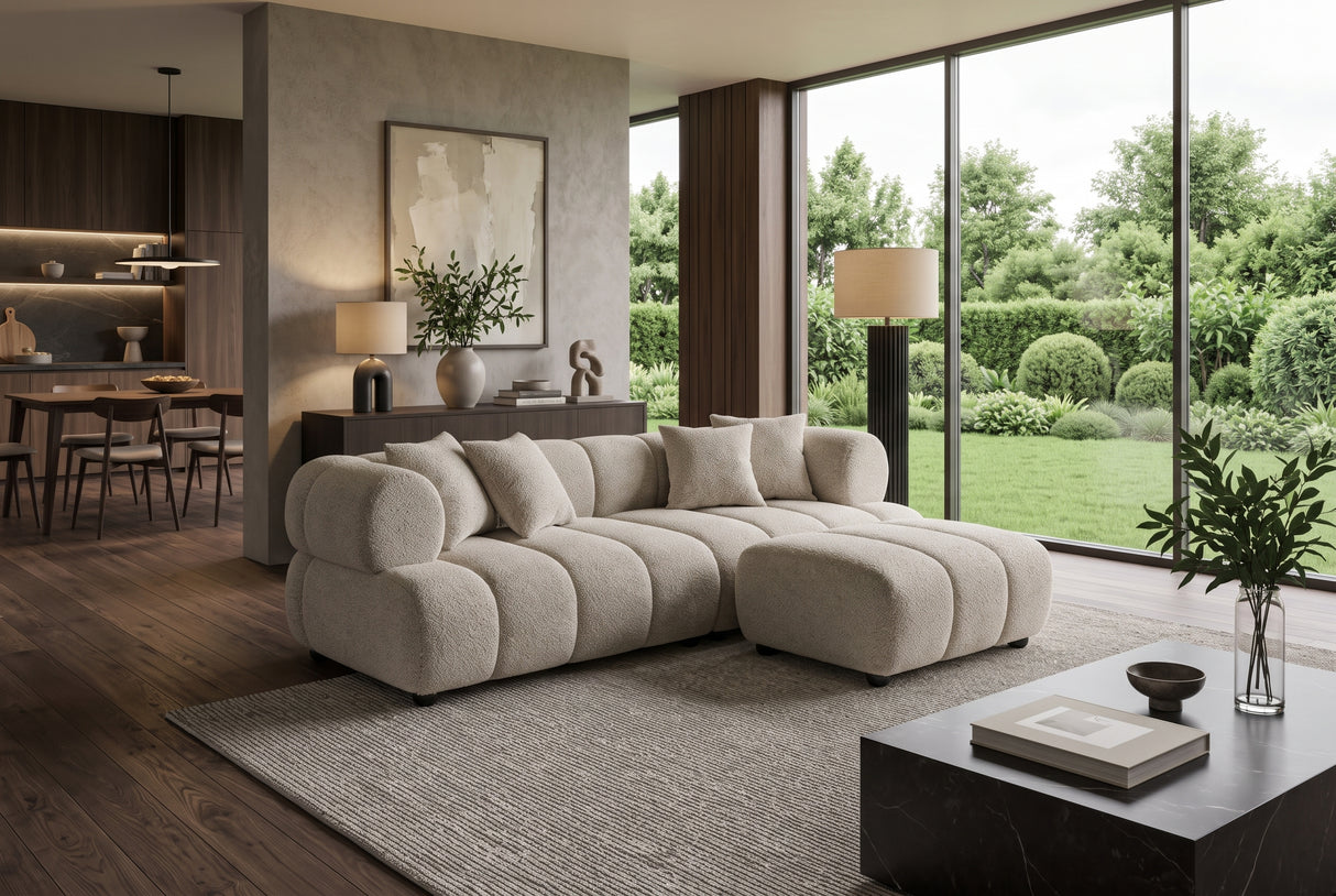 Sofa ADLON 255cm 3-seater XXL bouclé champagne greige