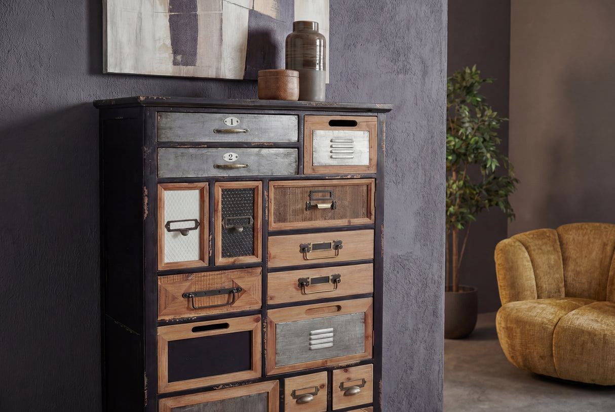 Highboard SECRETS 150cm Kiefer Massivholz vintage braun natur