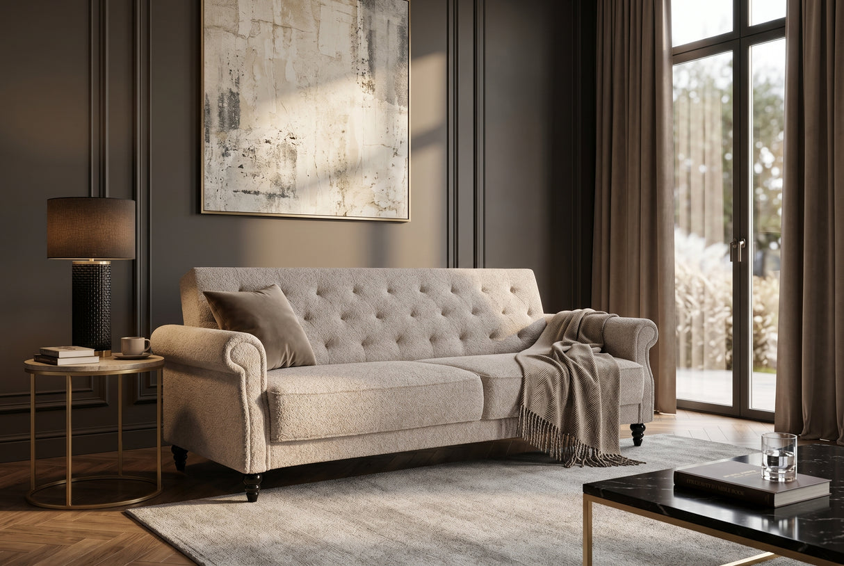 Schlafsofa MAISON BELLE AFFAIRE 220cm Bouclé Greige