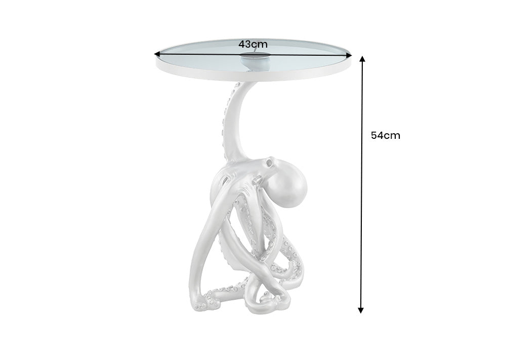 Side table WILDLIFE OCTOPUS 55cm silver illuminated glass plate w/ LED stripes