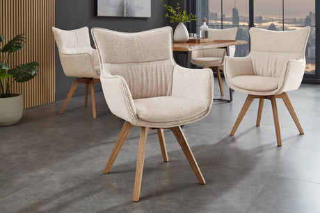 Drehstuhl VOGUE 360° drehbar Strukturstoff beige mit Eichengestell natur
