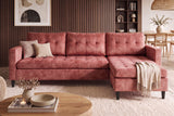 Corner sofa STOCKHOLM 220cm 3-seater w/ ottoman button tufted look velvet dusky pink