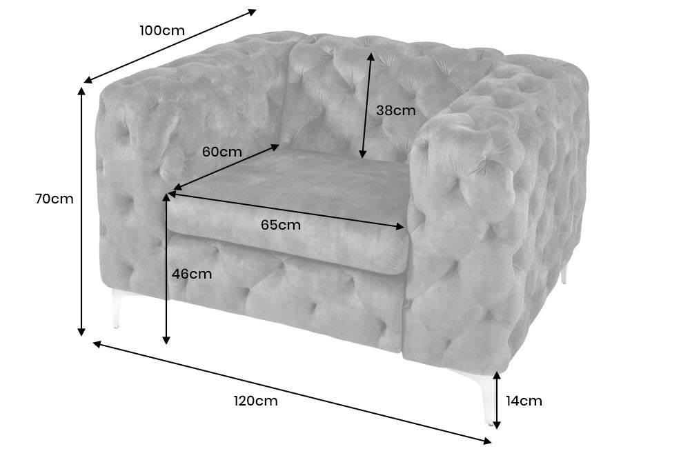 Armchair MODERN BAROCK Chesterfield look 120cm velvet grey