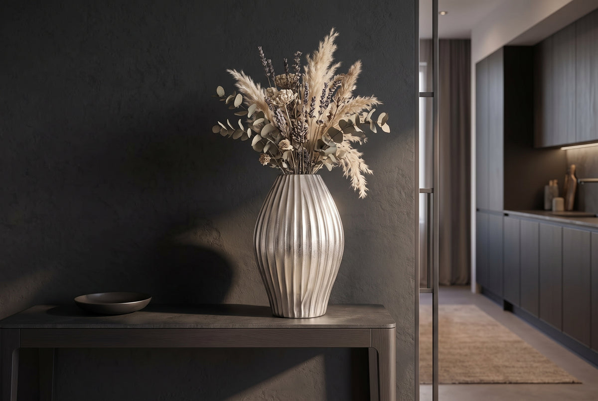 Decor Vase ELEGANCE 30cm with hammer stroke effect silver