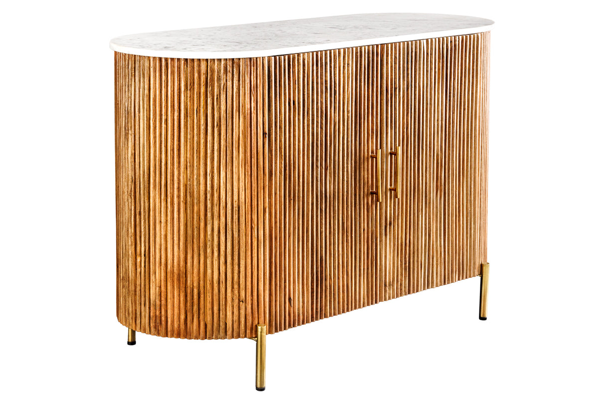 Sideboard TRES CHIC 105cm Mangoholz natur mit weißer Marmorplatte und goldenen Griffen