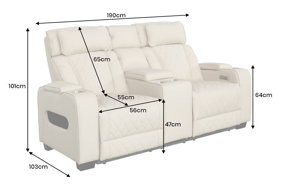 Kinosessel HOLLYWOOD 2-Sitzer elektrisch verstellbar Kunstleder beige
