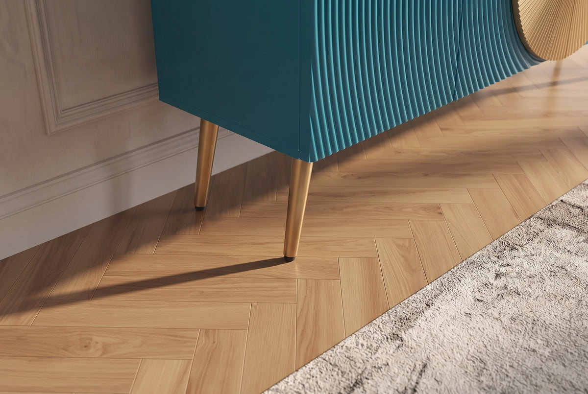 Sideboard AURUM 180cm textured front gold circle accent mango wood turquoise gold metal feet