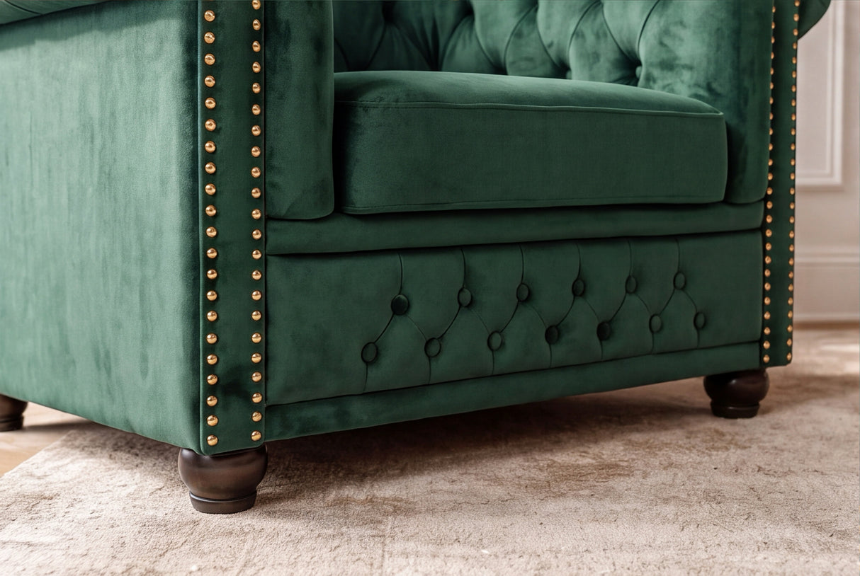Armchair CHESTERFIELD antique look velvet emerald green