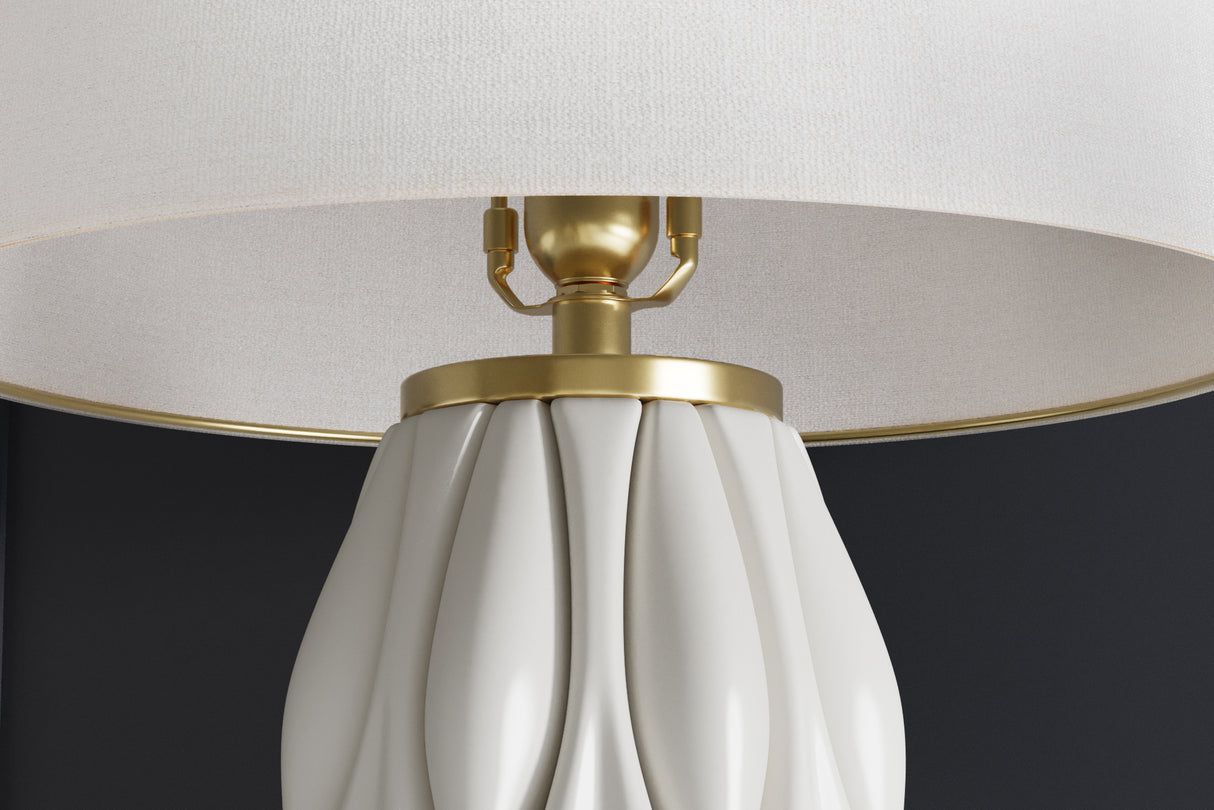 Tischleuchte ELEGANCIA 65cm weiß Lampenschirm Keramik weiß golden