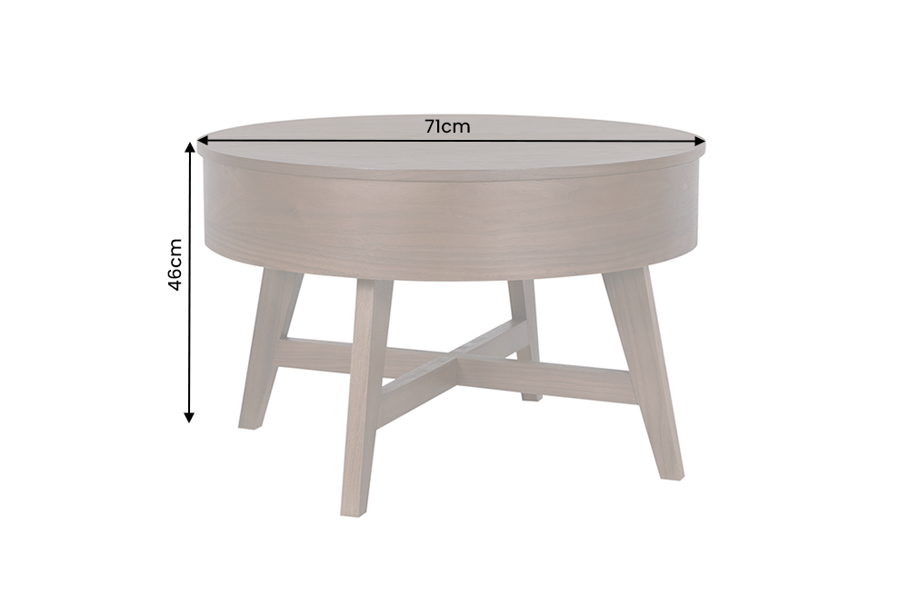 Coffee table KYOTO 70cm round w/ storage space walnut wood verneered