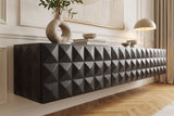 TV-Board VULCANO 160cm 3D hängend mit Kabelloch Mangoholz schwarz