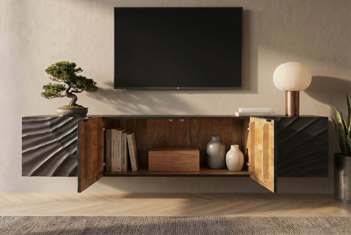 TV-Board SCORPION 200cm 3D hanging black mango wood