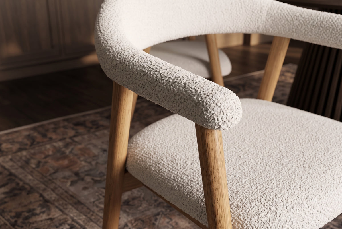 Chair VALHALLA WOOD w/ armrests textured fabric creamy and oak wood natural