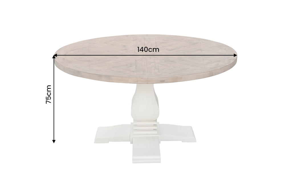 Dining table HAMPTONS 140cm round recycled pine wood light brown creamy