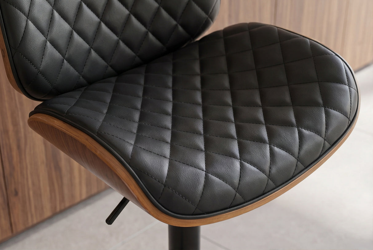 Barhocker CHICAGO 360° 89-111cm Pappel furniert Kunstleder schwarz braun