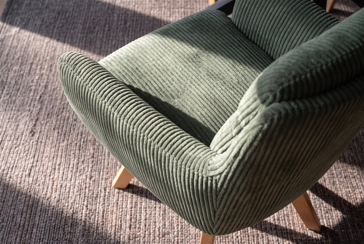 Drehsessel BIG GEORGE 360° drehbar Buchenholzgestell m/ Armlehnen Federkern Cord grün