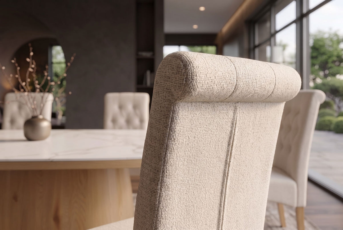 Chair CASA w/ neck roll bouclé tweed beige