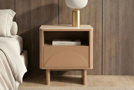 Nachttisch SAVOY 50 cm 3D Natur mit Travertin-Marmor-Keramikplatte