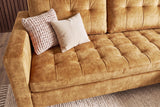 Corner sofa STOCKHOLM 220cm 3-seater w/ ottoman button tufted look velvet mustard yellow