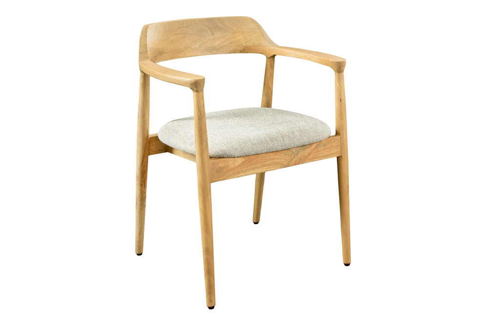 Chair KENNEDY upholstered seat w/ armrests mango wood creamy beige