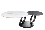 Couchtisch DANCING RINGS 80-135cm drehbare Keramikplatte weiß und anthrazit Marmoroptik