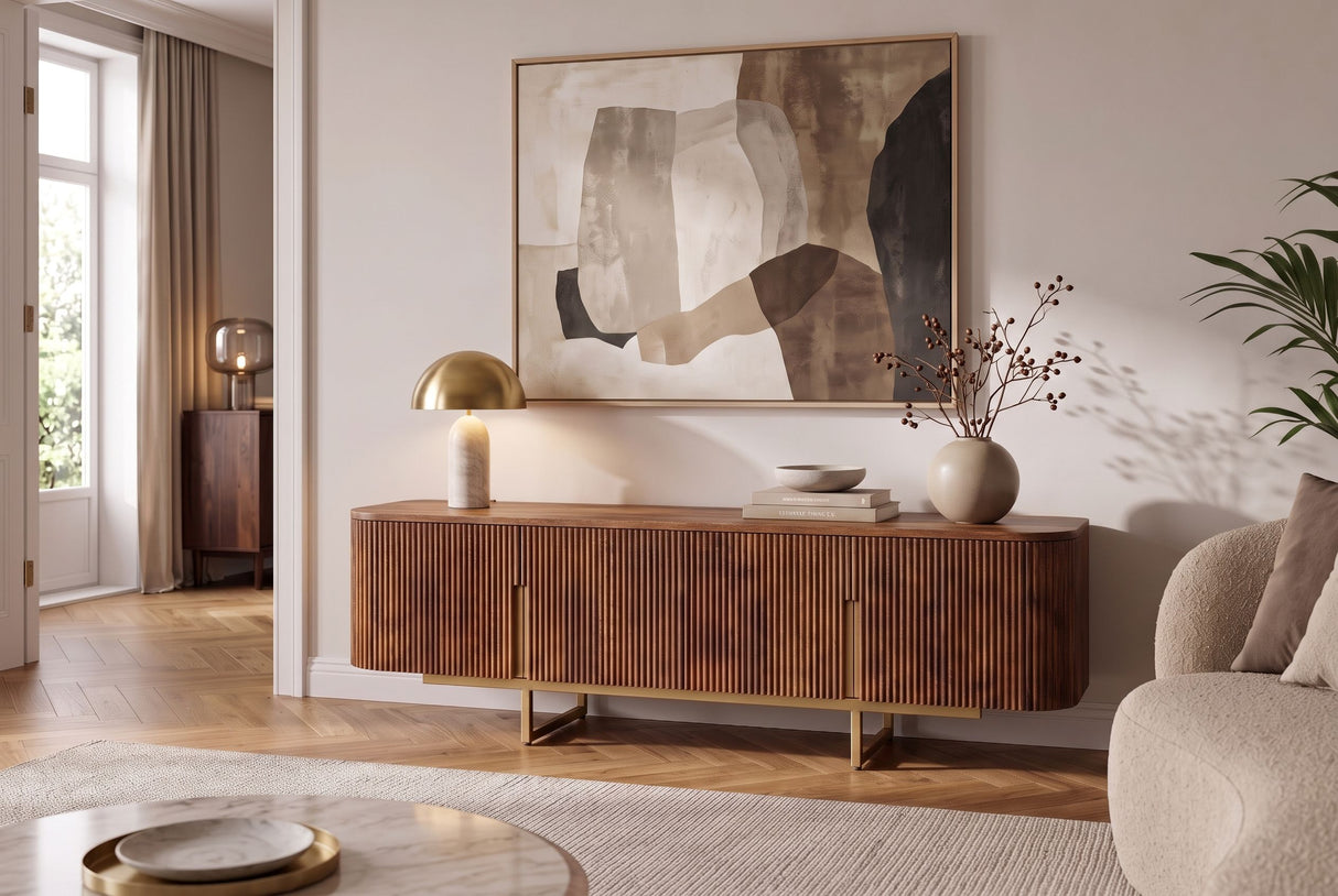 TV-Board GATSBY 160cm Retro-Stil Mangoholz braun gold