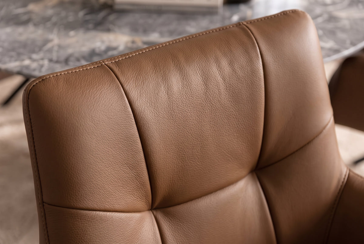 Swivel chair SIGNATURE 360° rotatable w/ armrests spring core leather cognac brown