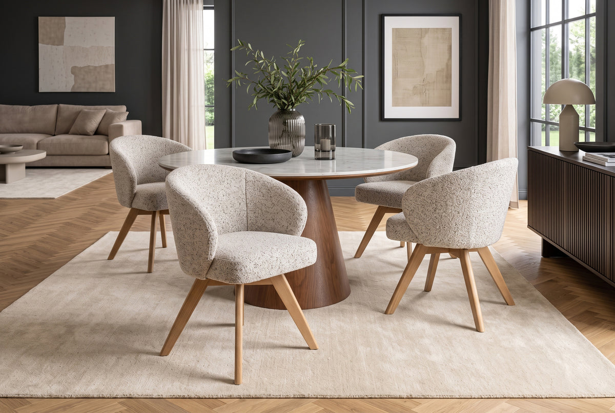 Swivel chair WALKÜRE 180° auto-return w/ armrests spring core textured fabric beige natural
