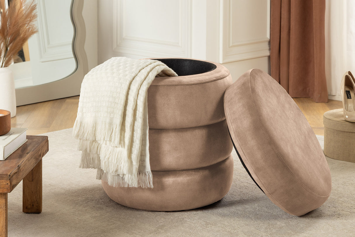 Hocker VOQUE 50 cm Samt Champagner mit Stauraum