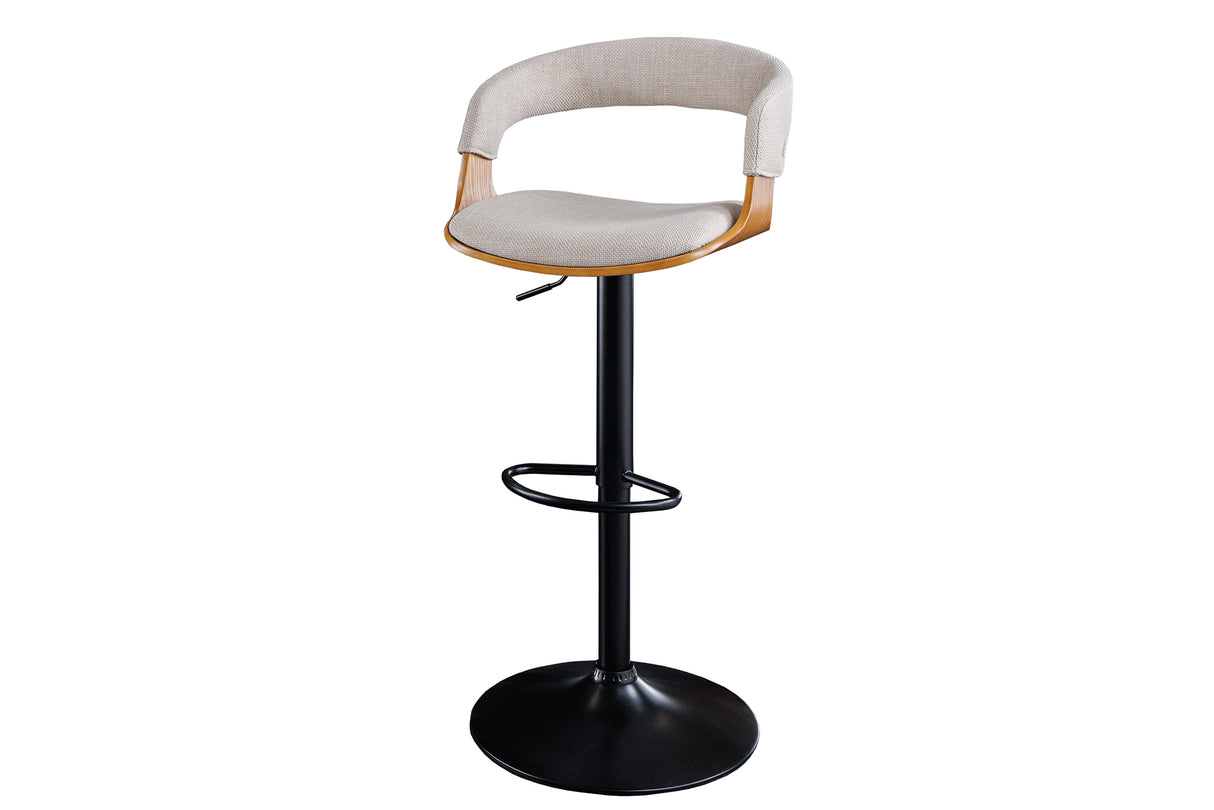 Bar stool MANHATTAN 64-85cm rotatable textured fabric beige and ash wood