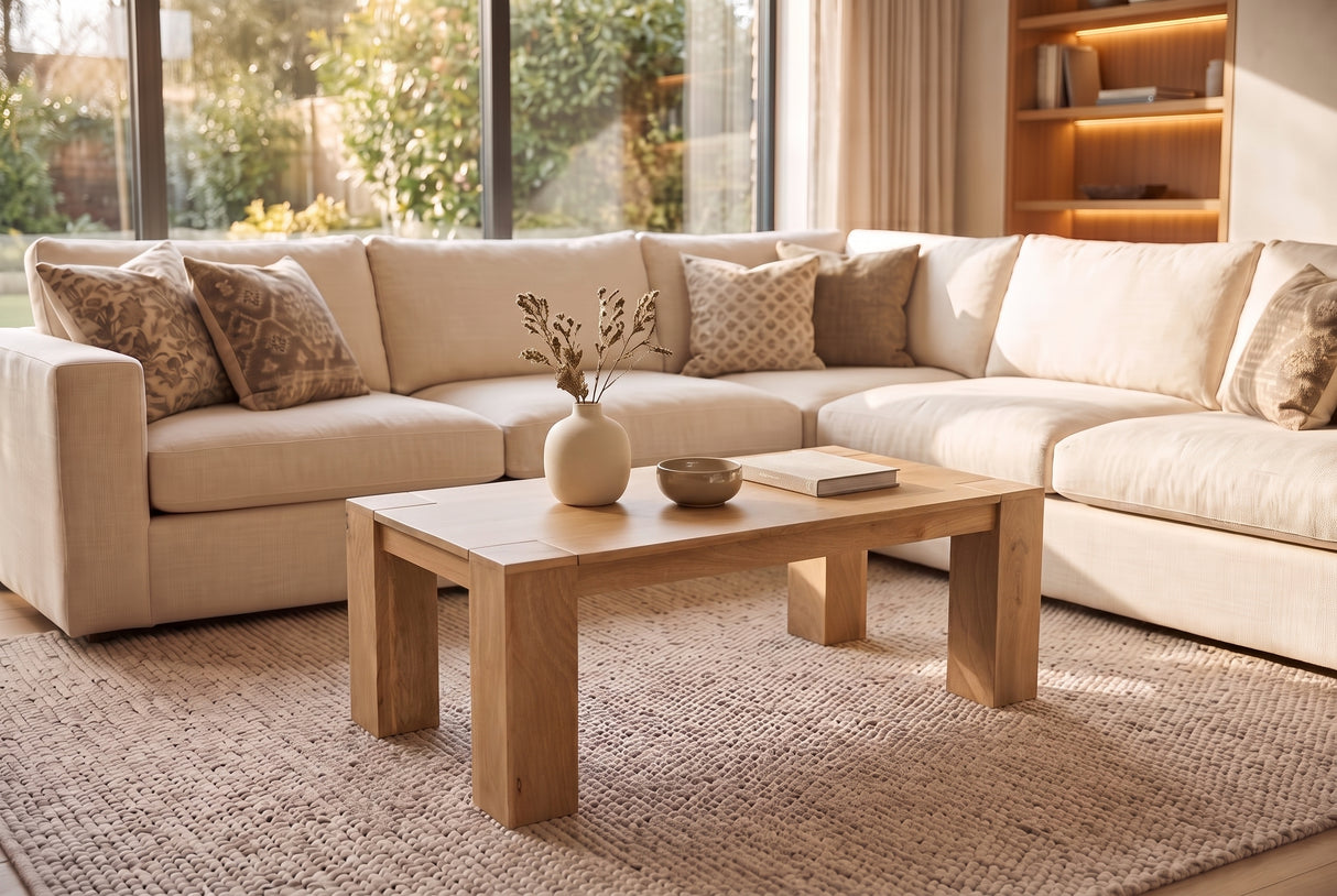 Couchtisch MAKASSAR 100cm Mangoholz cremefarben