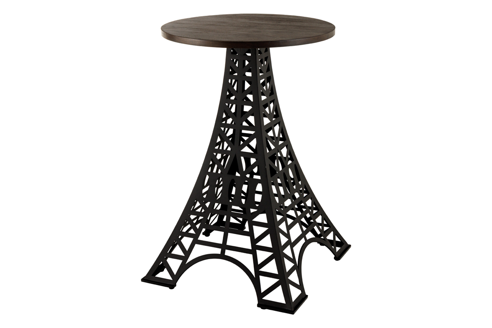 Bar table PARIS LOFT 105cm Eiffel Tower design mango wood dark brown black
