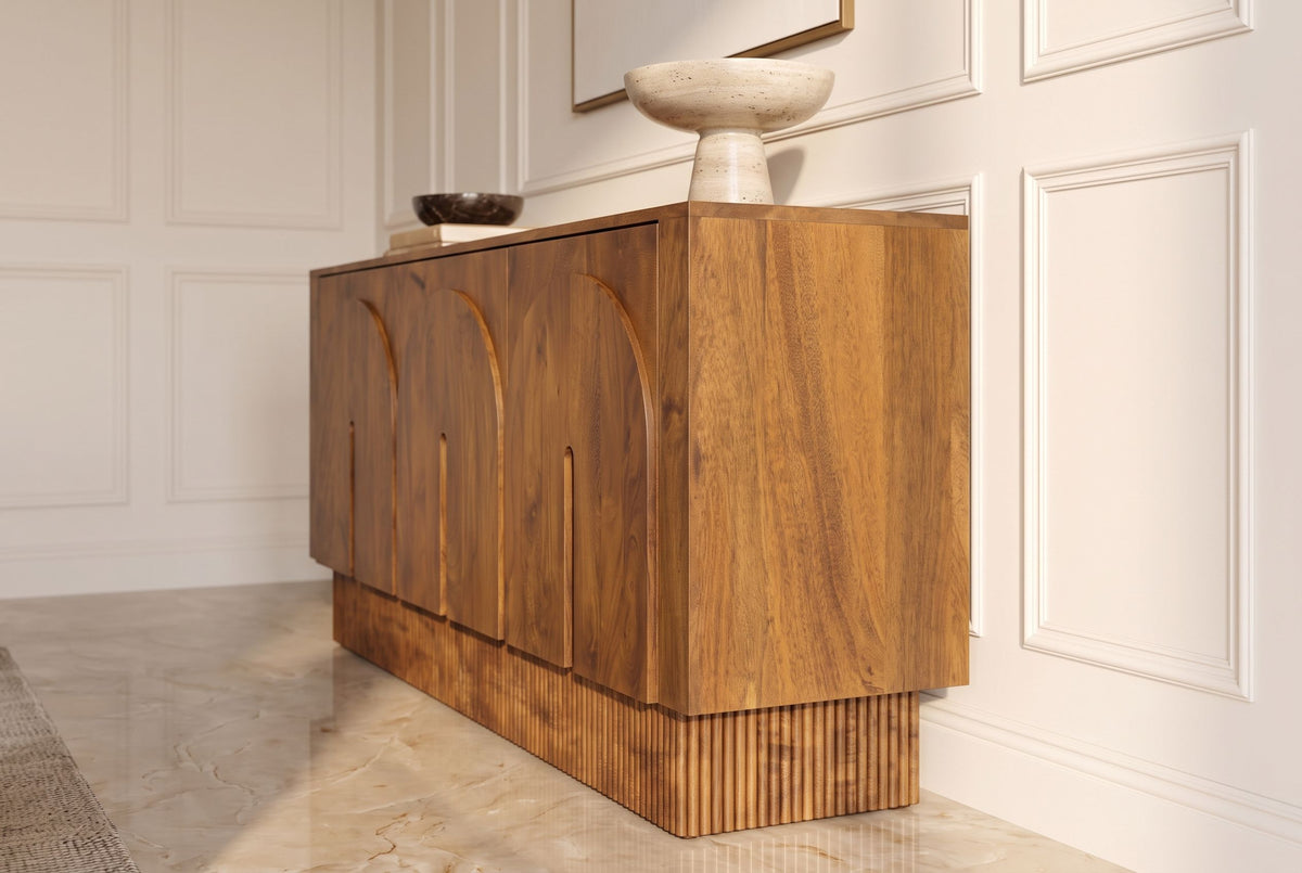 Sideboard ARCADIA 160cm arched front fluted pedestal base mango wood brown