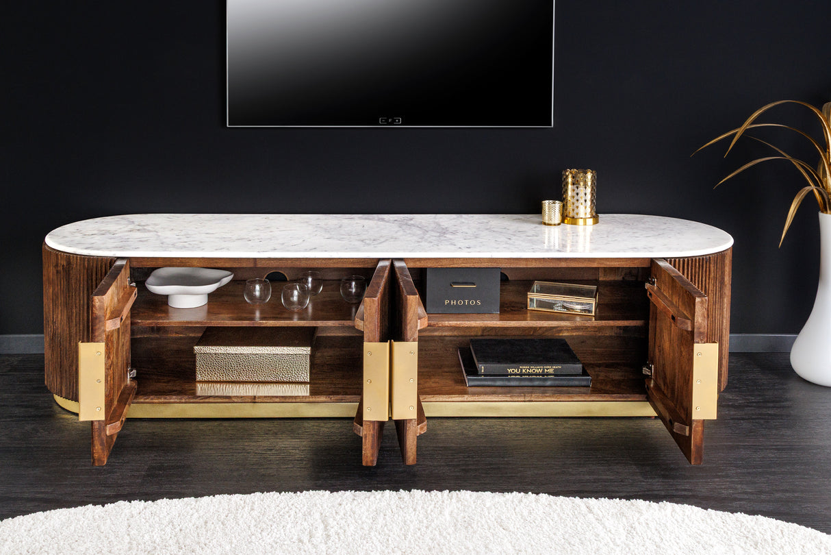 TV-Board GATSBY 170cm Mangobraun Gold Marmorplatte Lowboard