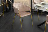 Stuhl NOBLESSE mit Armlehnen Samt champagner beige goldene Beine