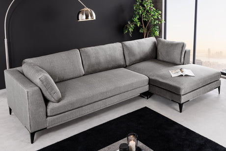 Ecksofa SIGNUM 315cm 3-Sitzer mit Ottomane rechts Samt grau