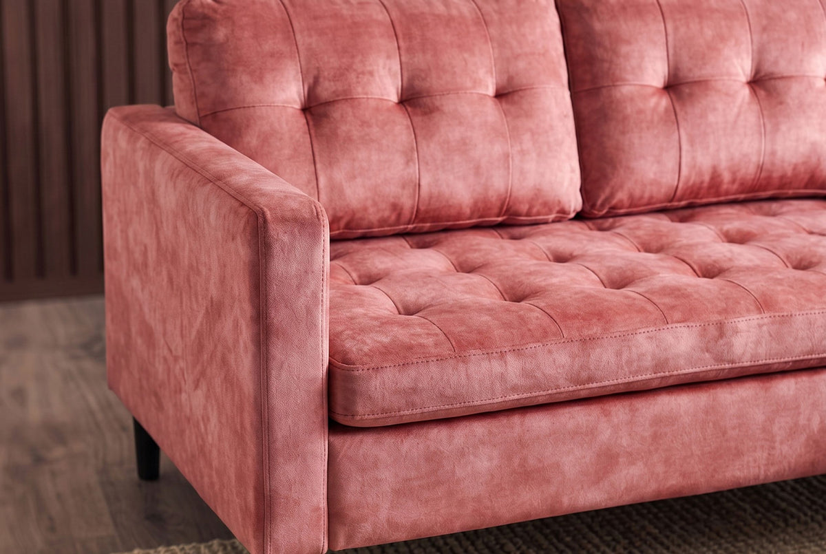 Corner sofa STOCKHOLM 220cm 3-seater w/ ottoman button tufted look velvet dusky pink