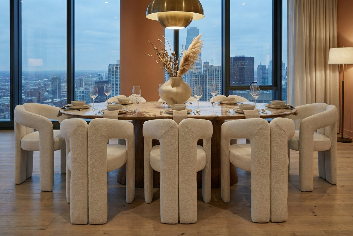 Dining table UNIQUE 160-200cm extendable walnut wood look ceramic top natural stone look