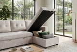 Corner sofa bed APARTMENT 205cm 3-seater w/ ottoman and storage space velvet champagne beige