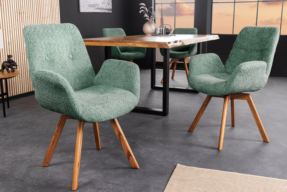 Drehstuhl BALTIC 360° drehbar Bouclé mint mit Eichenbeinen natur