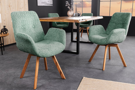 Drehstuhl BALTIC 360° drehbar Bouclé mint mit Eichenbeinen natur