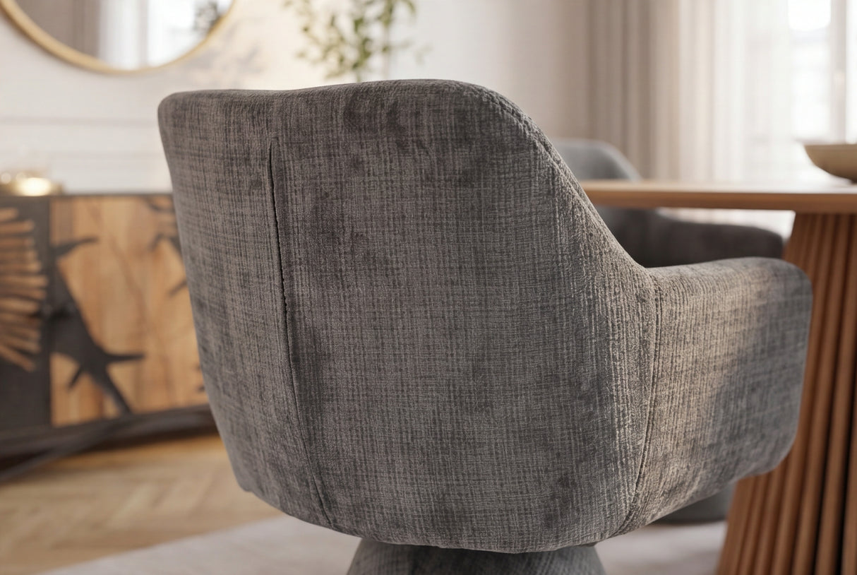 Swivel chair AMBIENTO 180° auto-return w/ armrests chenille grey