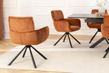 Swivel chair UNIQUE 180° w/ armrests chenille fabric rust brown and black legs