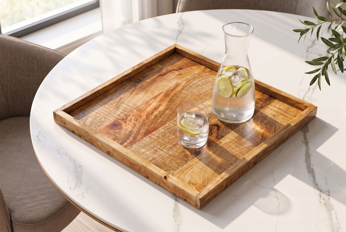 Tablett MAKASSAR 50cm mit erhöhtem Rand Mangoholz natur
