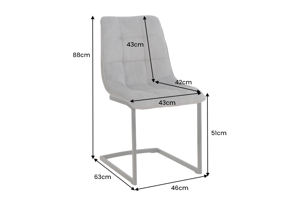 Cantilever chair MIAMI square quilting cord grey w/ black metal frame