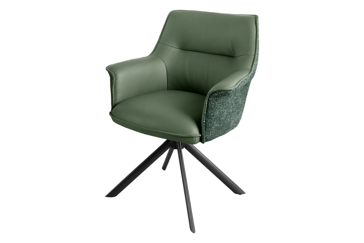 Swivel chair LE GRAND rotatable 180° w/ armrests textured cloth and leather green